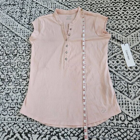 Calvin Klein Modern Essentials Cap Sleeve Henley Top in Light Pink Size XS - Picture 7 of 7